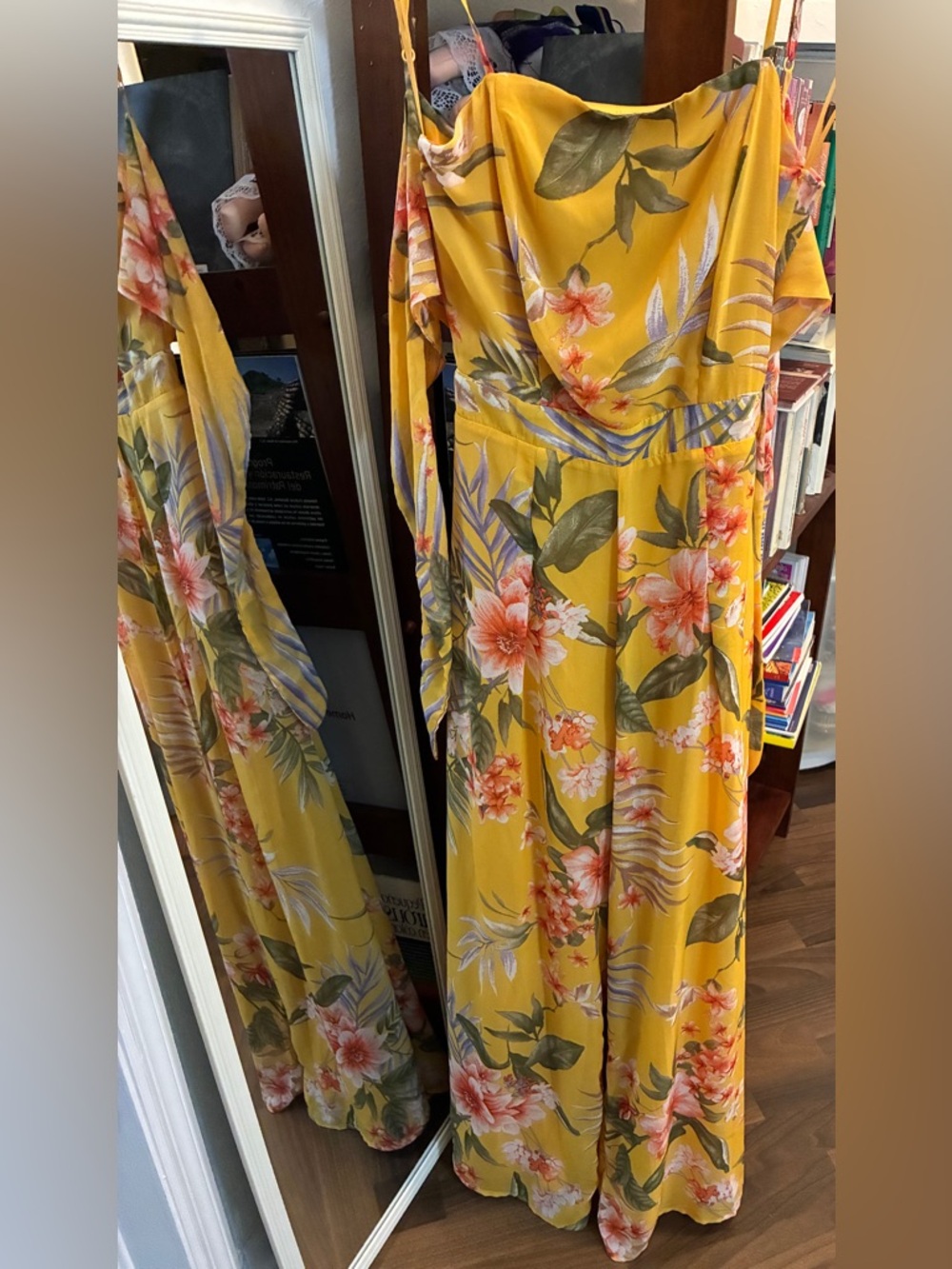 Yellow Floral jumpsuit with Tropical Print